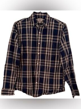 J.Crew Men’s Navy Cream Plaid Button Down Shirt Size Medium EUC